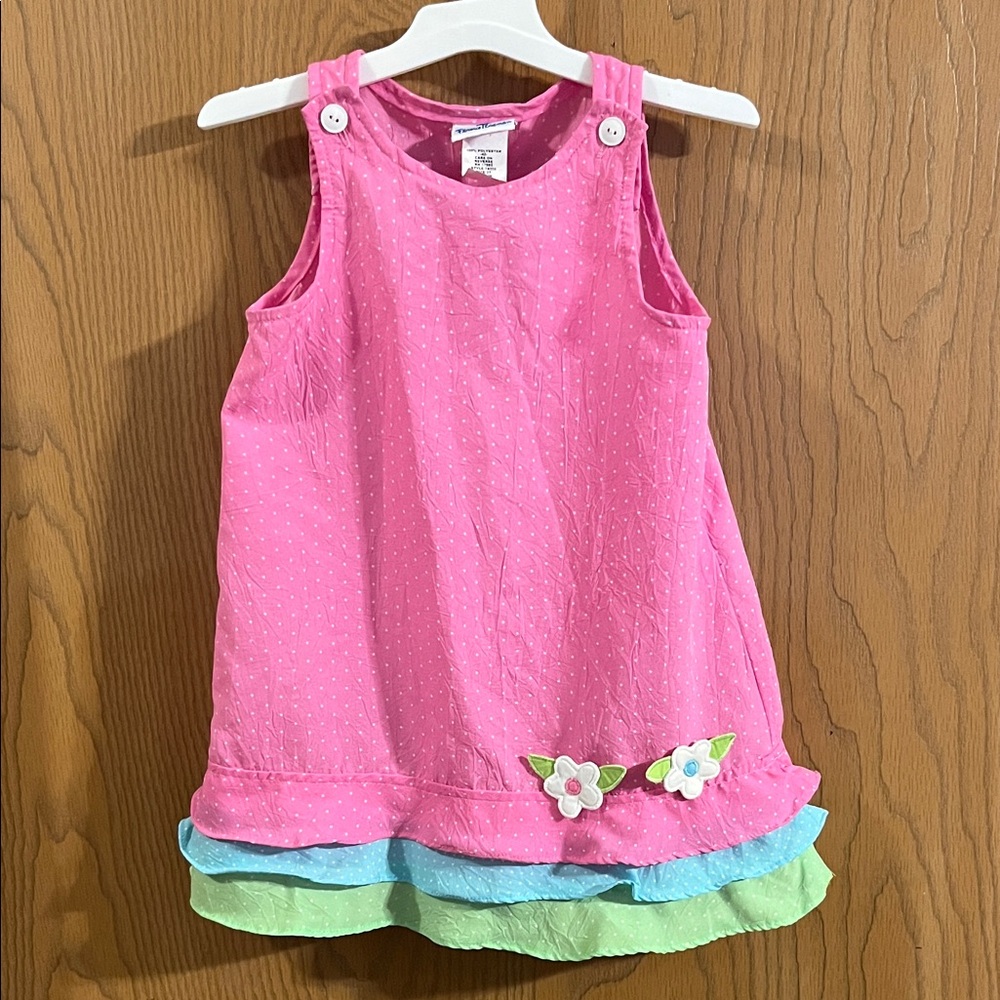 Florence Eiseman Pink Polka Dot Dress with Flowers‎ 3T
